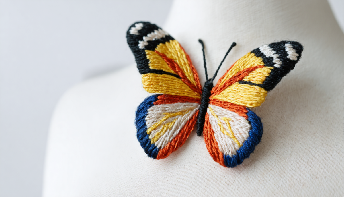 découvrez la barrette « papillon » brodée à la main par macon&lesquoy, alliant élégance artisanale et délicatesse pour sublimer votre coiffure avec finesse.